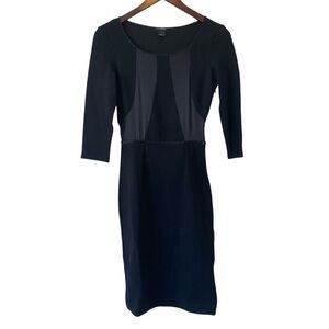 NWOT Club Monaco - Silk Trim - Fitted Black Midi Dress -Satin Detail- NEVER WORN
